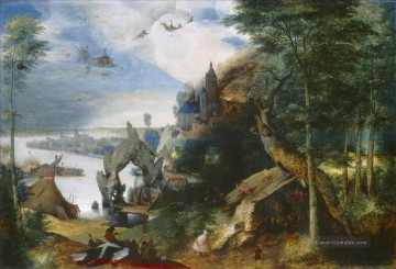  Renaissance Malerei - Landschaft mit der Versuchung des Heiligen Anthony Flämisch Renaissance Bauer Pieter Bruegel der Ältere